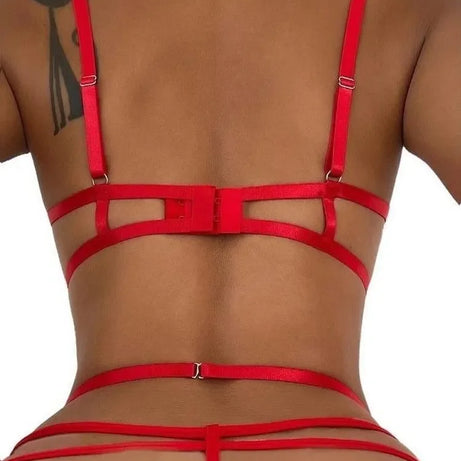 Ensemble de lingerie sexy en dentelle pour femme – Soutien-gorge à volants transparents et string taille haute à bretelles, sous-vêtements transparents élégants