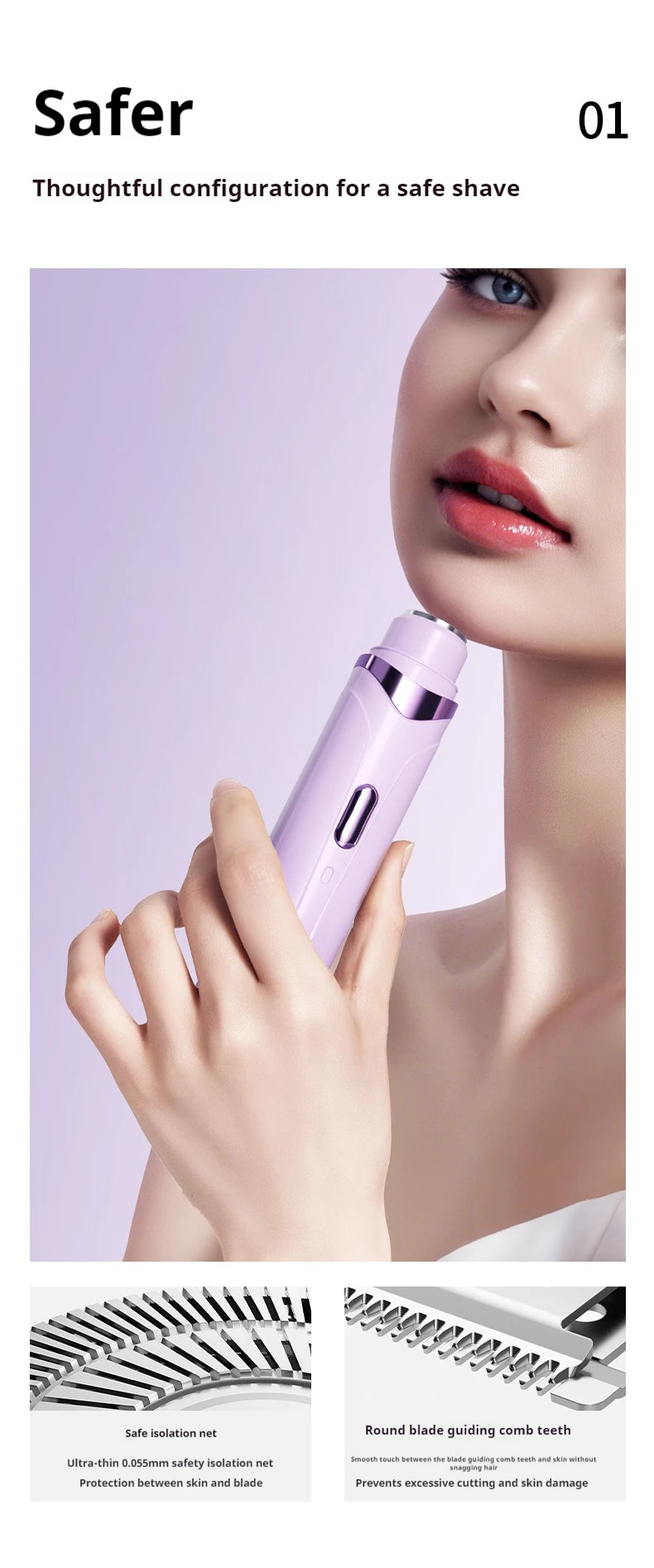 Rasoir électrique 2 en 1 pour femmes, épilation indolore, tondeuse corporelle rechargeable, épilateur pour aisselles et moustache