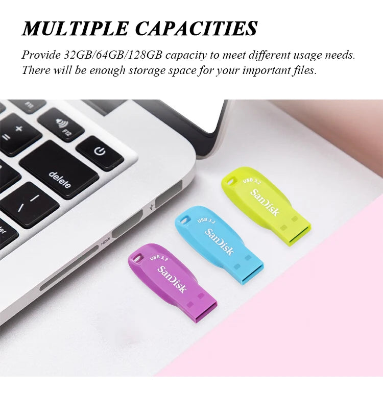 Clé USB 3.2 Sandisk CZ410 100 % originale, 32 Go, 64 Go, 128 Go, mini-clé USB haute vitesse.