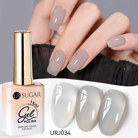 Vernis gel semi-permanent UR SUGAR 15 ml, couleur blanc laiteux translucide, effet gelée, UV, semi-permanent, pour nail art, à dissoudre. Dernière tendance.