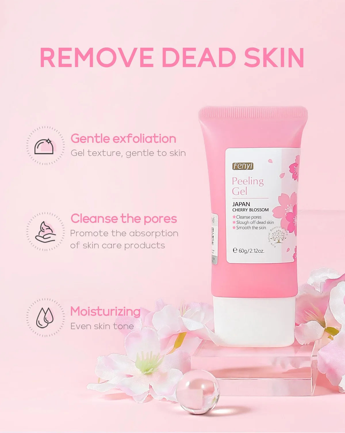 Gel exfoliant nettoyant en profondeur Sakura pour le visage, soin éclaircissant et hydratant, gommage réparateur, 60 g