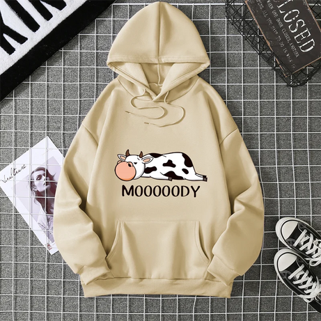 Sweat-shirts à capuche pour femme, imprimé vache tachetée kawaii, respirants, amples et chauds, en polaire, vêtements de sport automne-hiver