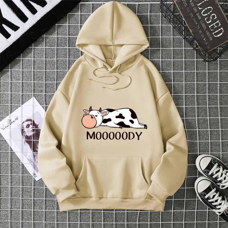 Sweat-shirts à capuche pour femme, imprimé vache tachetée kawaii, respirants, amples et chauds, en polaire, vêtements de sport automne-hiver