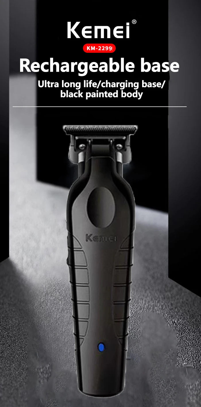 Tondeuse à cheveux sans fil Kemei 2299 Barber, tondeuse de précision à écartement zéro (0 mm), machine de coupe électrique professionnelle.