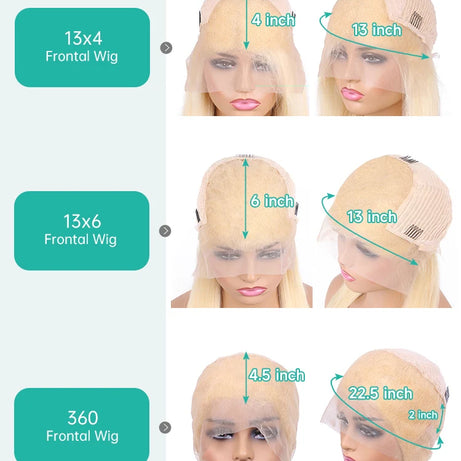 13x4 13x6 360 HD Transparent 613 Honey Blonde Color Lace Front Human Hair Wigs for Women Raw Brazilian Straight Lace Frontal Wig