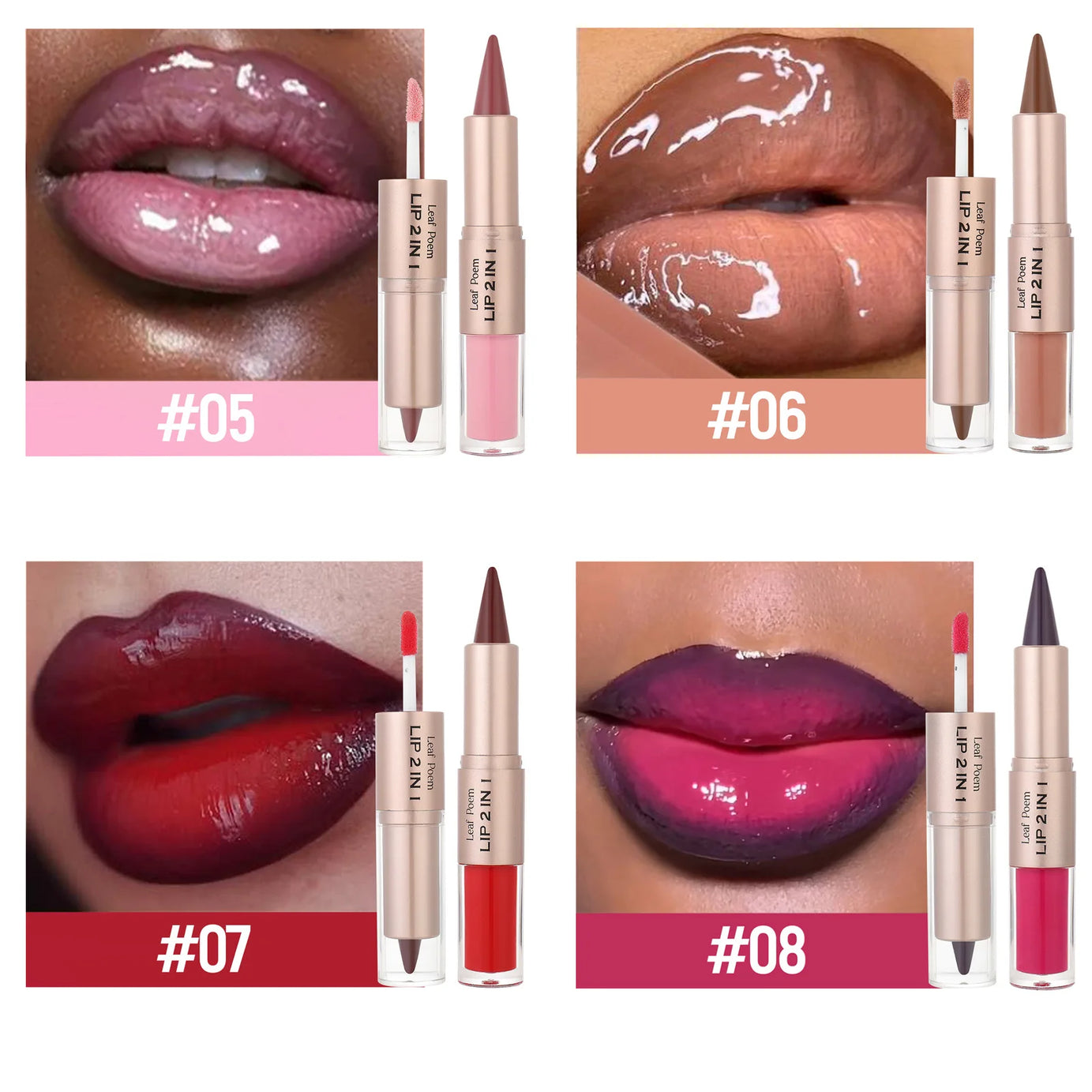 Crayon contour des lèvres noir et marron effilé, double embout miroir, effet repulpant, gloss cristal, maquillage pour des lèvres rouges sexy