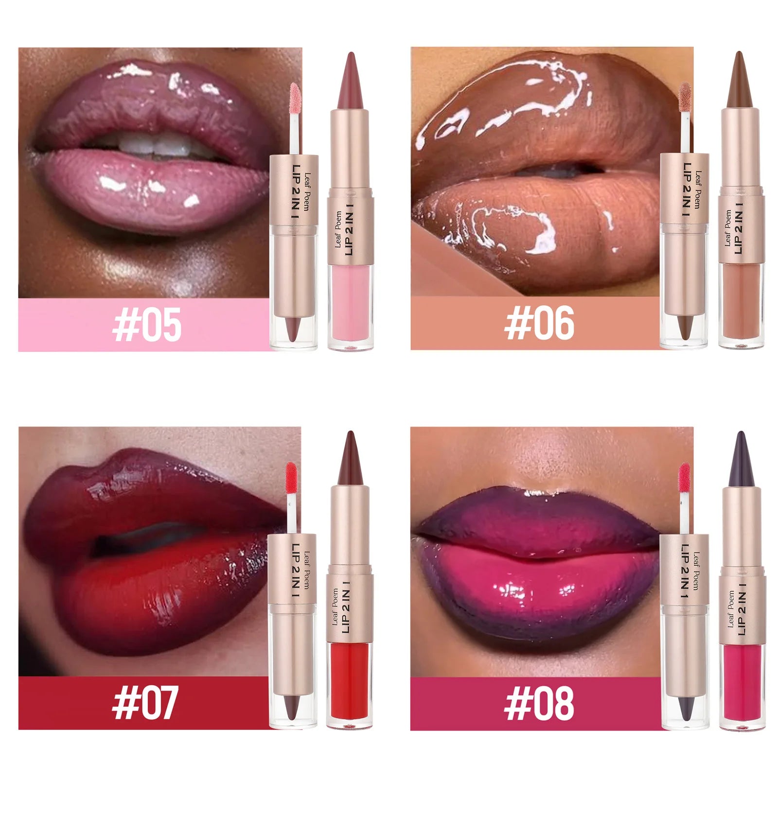 Crayon contour des lèvres noir et marron effilé, double embout miroir, effet repulpant, gloss cristal, maquillage pour des lèvres rouges sexy