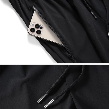 Pantalon en soie glacée de haute qualité pour homme, coupe slim décontractée, idéal pour l'été. Grande élasticité, séchage rapide, parfait pour la course et les activités de plein air.