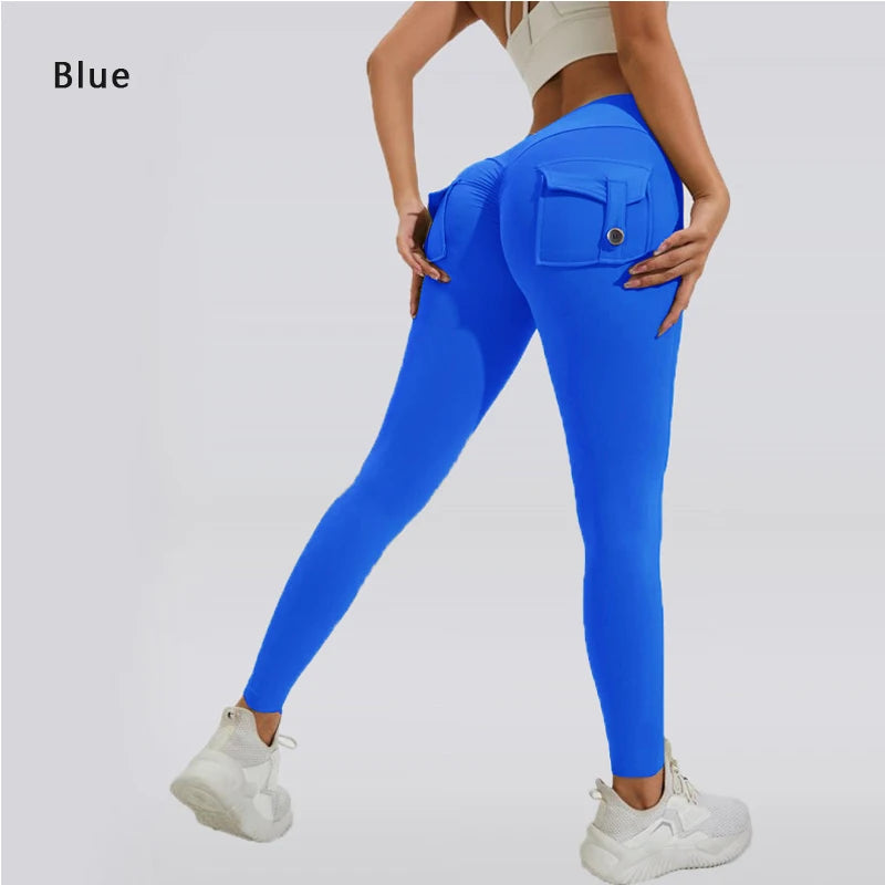 Pantalon de yoga en nylon DIAS FIT JOY, avec poches arrière, effet push-up, respirant et sans coutures apparentes.