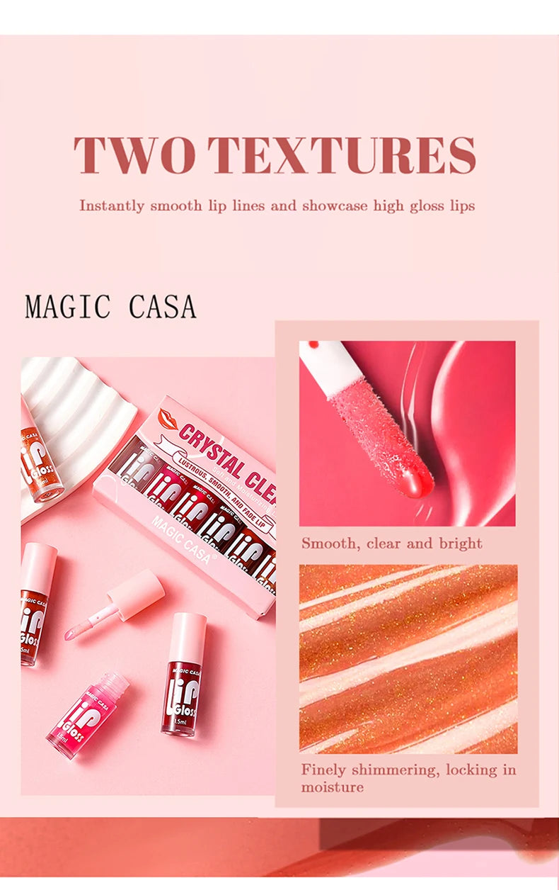 MAGIC CASA Lot de 6 flacons de gel hydratant pour les lèvres, longue tenue, pour des lèvres lisses et brillantes.