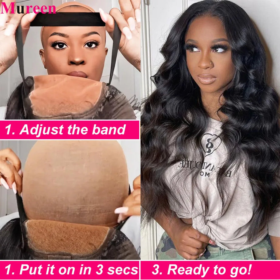 Perruque sans colle, densité 250, cheveux humains pré-épilés, ondulés, avec lace front pour femmes, fermeture en dentelle prédécoupée 4x4.