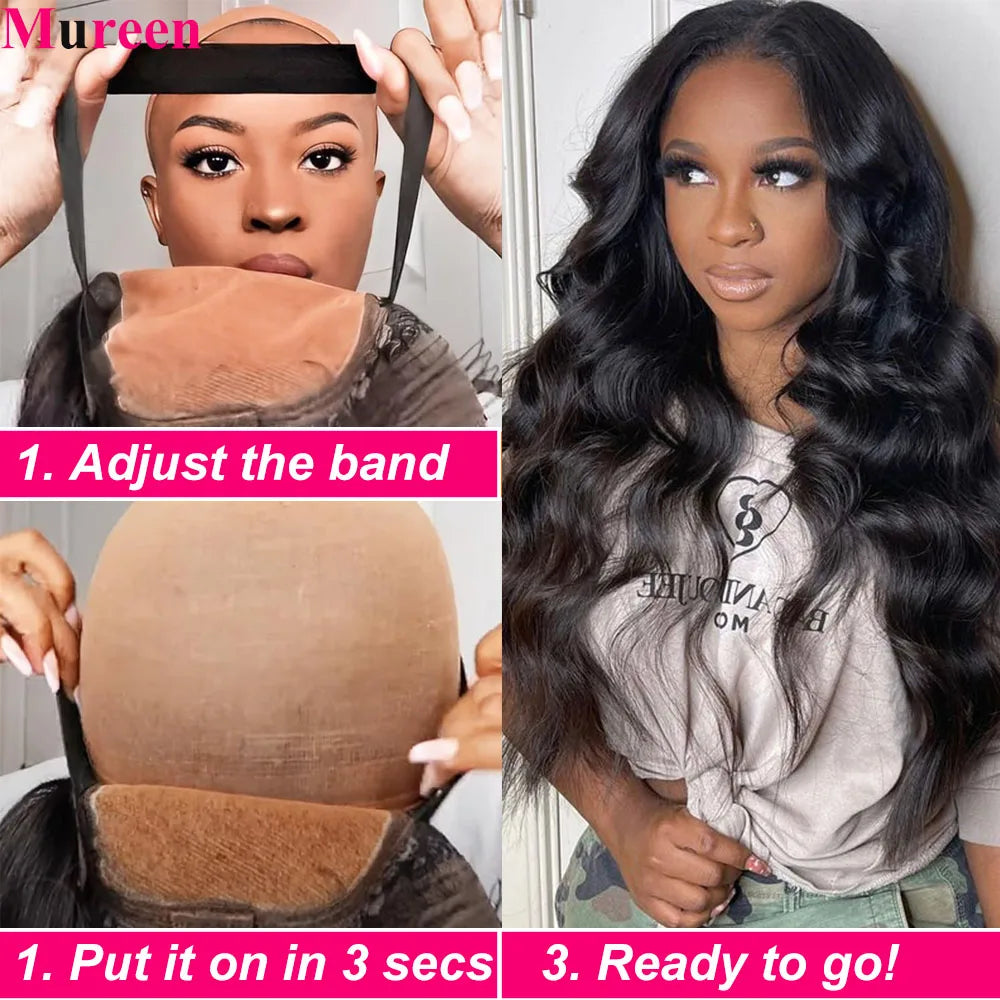 Perruque sans colle, densité 250, cheveux humains pré-épilés, ondulés, avec lace front pour femmes, fermeture en dentelle prédécoupée 4x4.