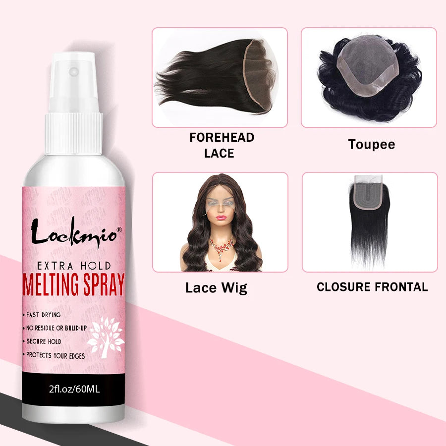 LOCKMIO 60ML Spray de colle à séchage rapide et fondante pour dentelle, fixation longue durée, colle pour perruques en tulle, agent de fixation pour perruques de cosplay
