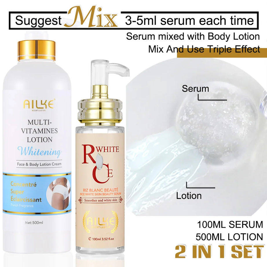 Kit de soins éclaircissants multivitaminés naturels AILKE : hydrate, unifie le teint, atténue les taches brunes et blanches, nettoie et lisse la peau.