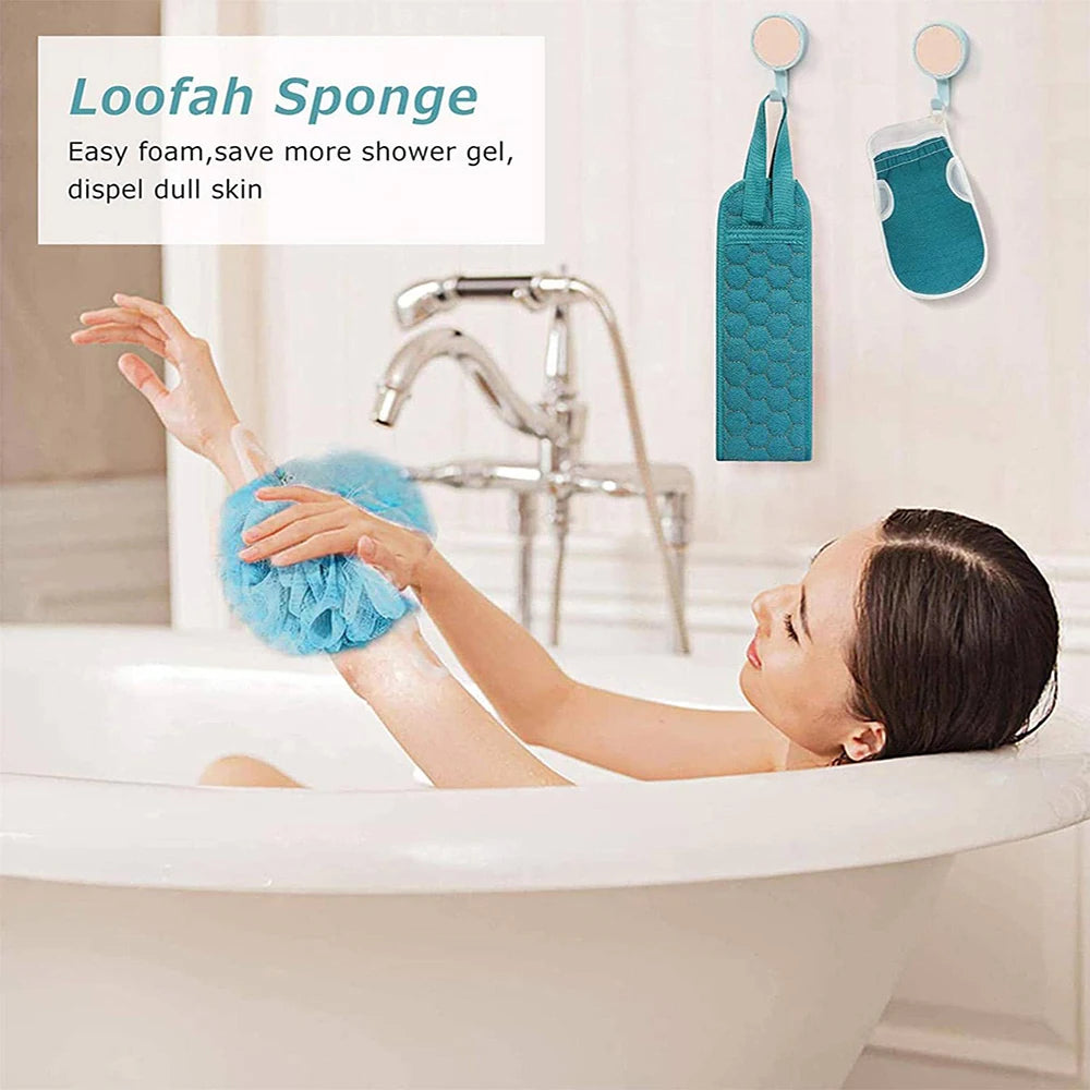 Ensemble exfoliant pour le corps - Comprend une éponge pour le dos, un gant de bain et une éponge de douche en luffa