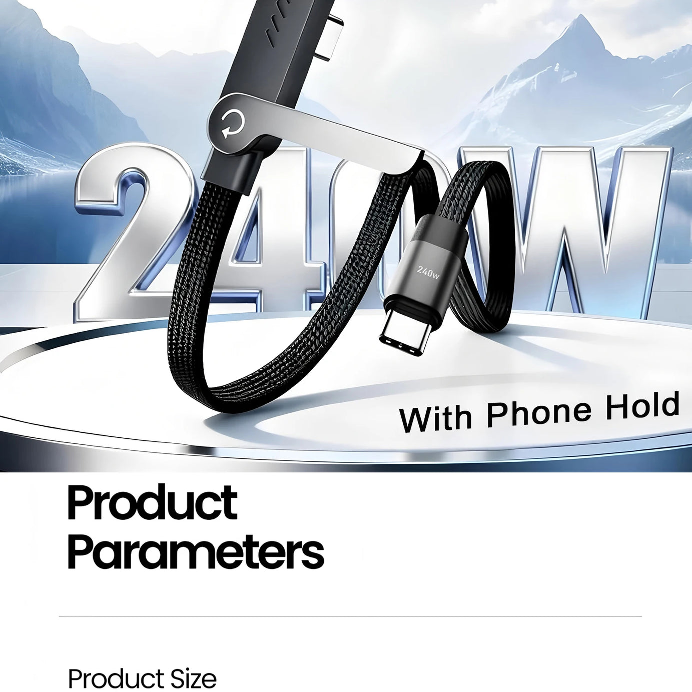2-IN-1 Type-C Cable Foldable Mobile Phone Holder 240W Fast Charging Data Cable Multifunction Phone Charge Bracket Dual PD cable