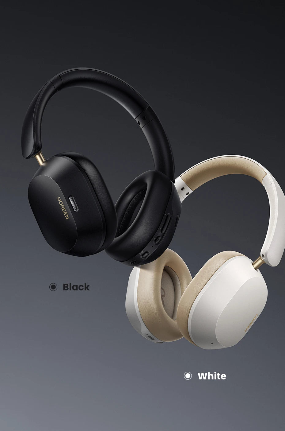 Écouteurs sans fil Bluetooth UGREEN Max5c avec réduction de bruit active ANC 43 dB, audio spatial haute résolution LDAC 75 Hz.