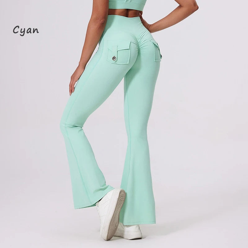 Pantalon de yoga taille haute à poches pour femme DIAS FIT JOY, effet push-up, séchage rapide, idéal pour la course, le sport et la salle de gym.