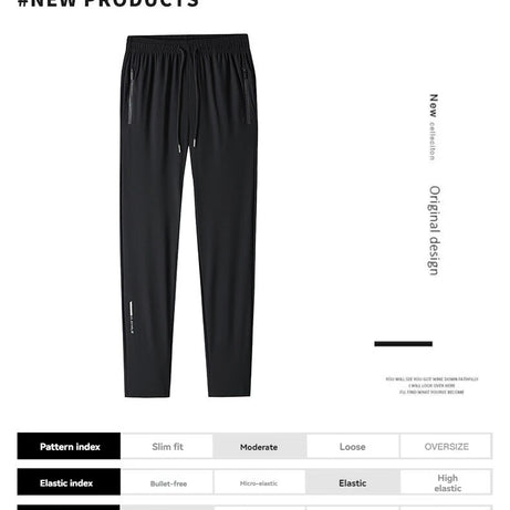 Pantalon en soie glacée de haute qualité pour homme, coupe slim décontractée, idéal pour l'été. Grande élasticité, séchage rapide, parfait pour la course et les activités de plein air.