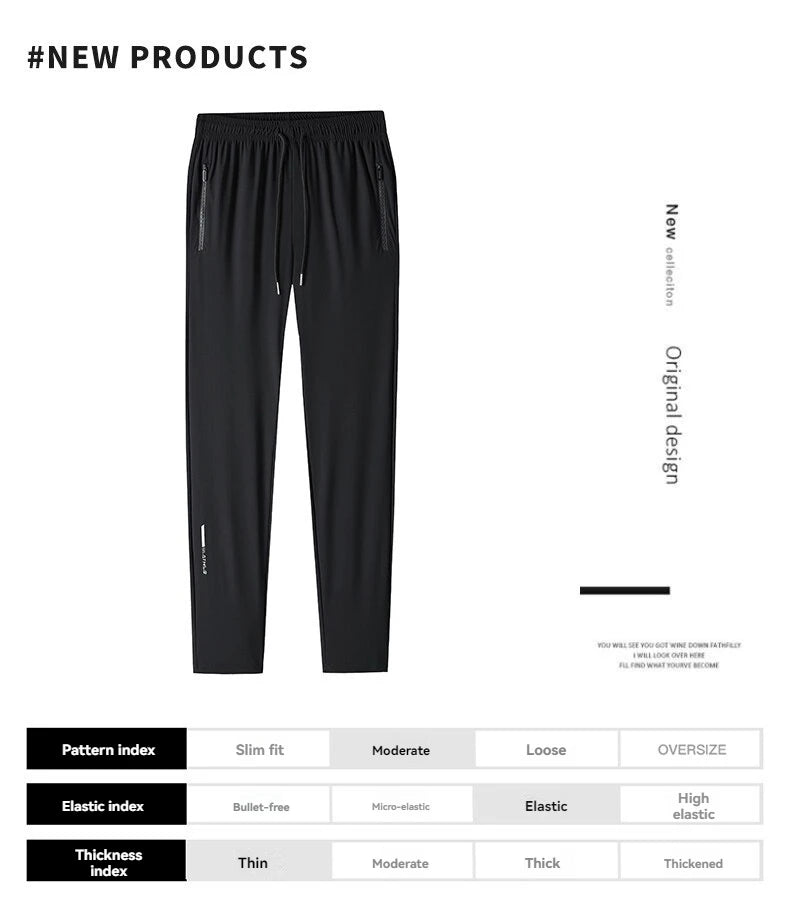 Pantalon en soie glacée de haute qualité pour homme, coupe slim décontractée, idéal pour l'été. Grande élasticité, séchage rapide, parfait pour la course et les activités de plein air.
