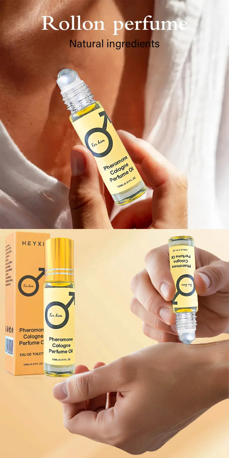 Huile de parfum aux phéromones, fragrance longue durée pour hommes et femmes, format voyage, pour une ambiance romantique.