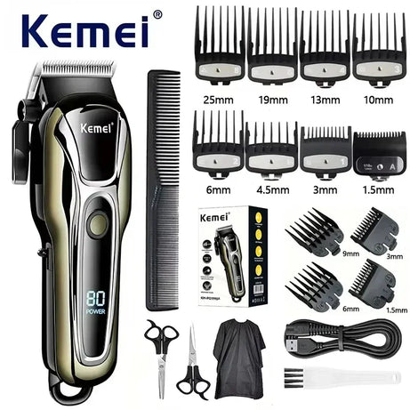 Tondeuse à cheveux rechargeable Kemei PG1990A avec peignes de guidage, professionnelle et sans fil, pour hommes. Appareil de coupe de cheveux pour hommes.