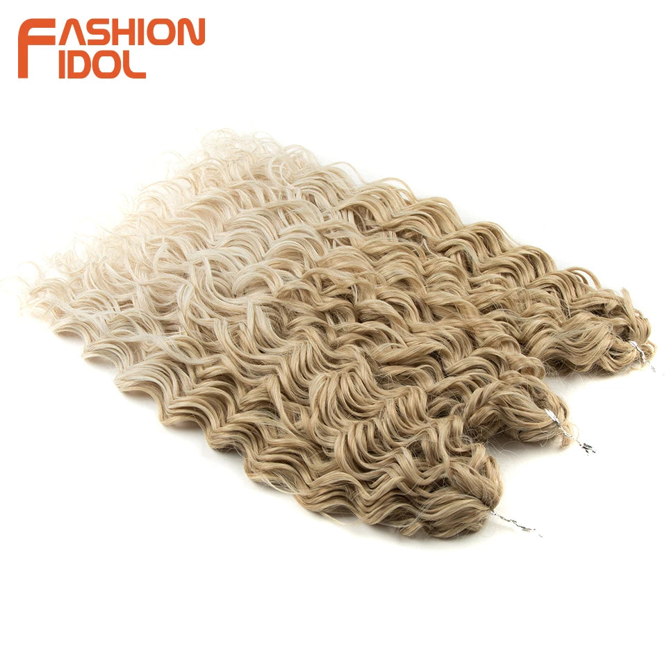 Extensions de cheveux bouclés FASHION IDOL, ondulations profondes, torsades, 50 cm, blond ombré, crochet synthétique.