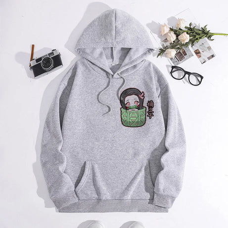 Japanese Anime Demon Slayer Hoodie Unisex Kamado Tanjirou Graphic Sweatshirts Greys Y2k Harajuku Fashion Cartoon Pullover Winter