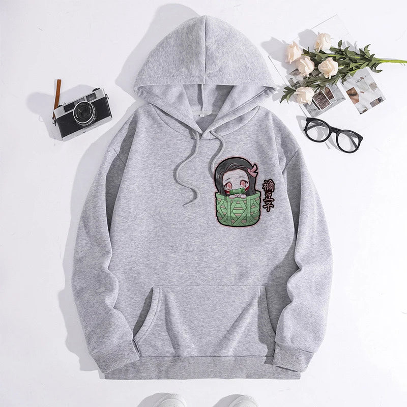 Japanese Anime Demon Slayer Hoodie Unisex Kamado Tanjirou Graphic Sweatshirts Greys Y2k Harajuku Fashion Cartoon Pullover Winter