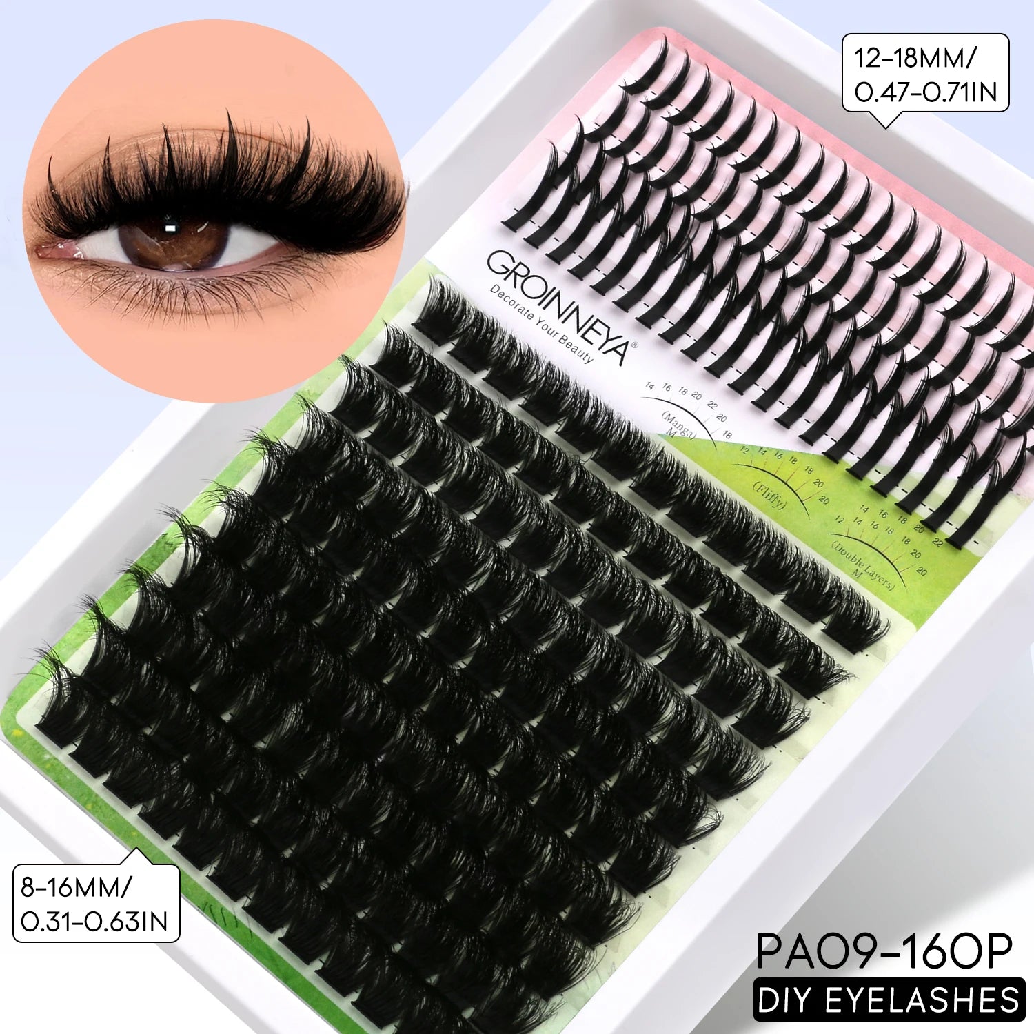 GROINNEYA Lash Clusters Kit DIY Manga Cluster Lashes Set Spikes Lashes Cluster Extension Full Set Individual Eyelashes Makeup