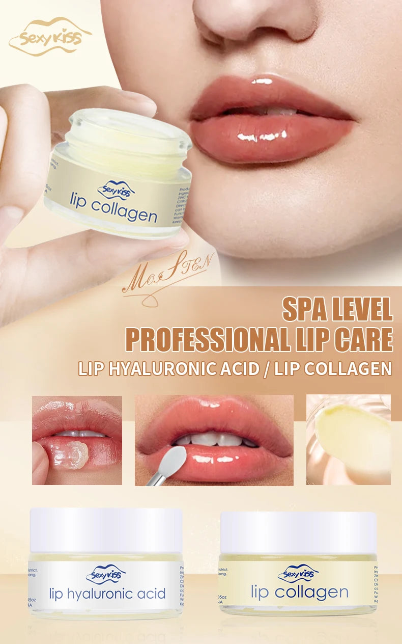 Masque de nuit pour les lèvres à l'acide hyaluronique et au collagène (20 g) : hydratation intense et longue durée, exfoliation, jour et nuit. Idéal comme cadeau.