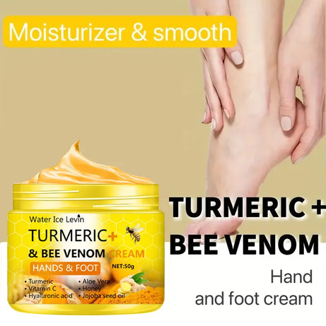 Crème anti-dessèchement pour les pieds et les mains fendillés au curcuma et au venin d'abeille, soin réparateur pour éliminer les peaux mortes des pieds et des mains (50 g).
