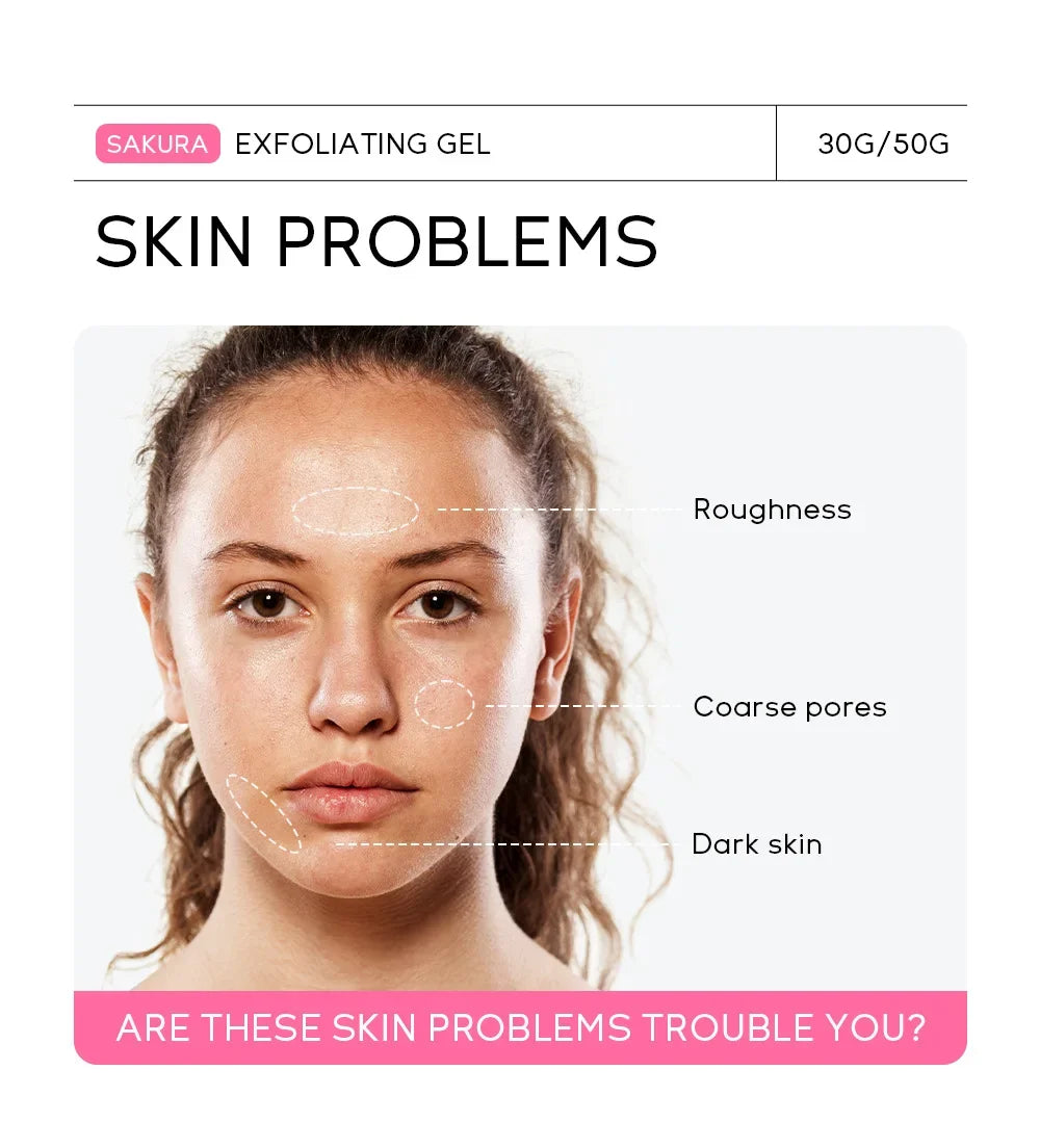 Gel exfoliant Sakura pour le visage, gommage hydratant et nourrissant réparateur, soin beauté 30 g/50 g