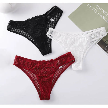 TERMEZY Culotte en dentelle sexy pour femme, taille basse, sous-vêtement transparent, string uni, lingerie douce et séduisante