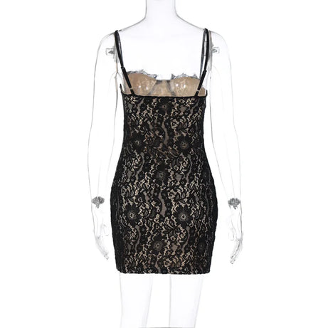 Robe mini moulante à bretelles en dentelle Dulzura été 2024 pour femme, style streetwear sexy, idéale pour les soirées et les clubs. Livraison directe. Vêtements style années 2000.