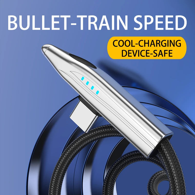 Câble de charge rapide 240 W/100 W en forme de train à grande vitesse, coude à 90°, USB-A/Type C vers Type C pour Samsung S25 et iPhone 16.
