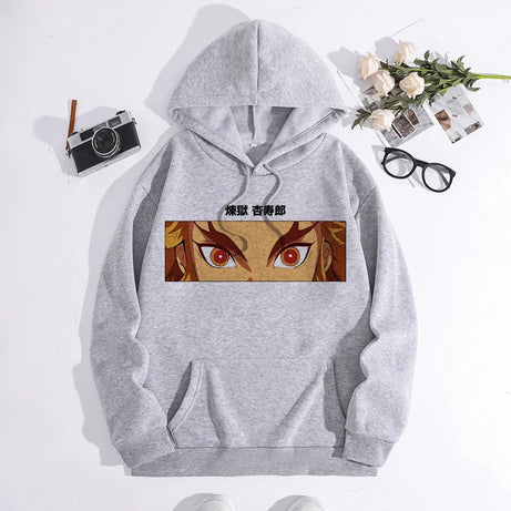 Japanese Anime Demon Slayer Hoodie Unisex Kamado Tanjirou Graphic Sweatshirts Greys Y2k Harajuku Fashion Cartoon Pullover Winter