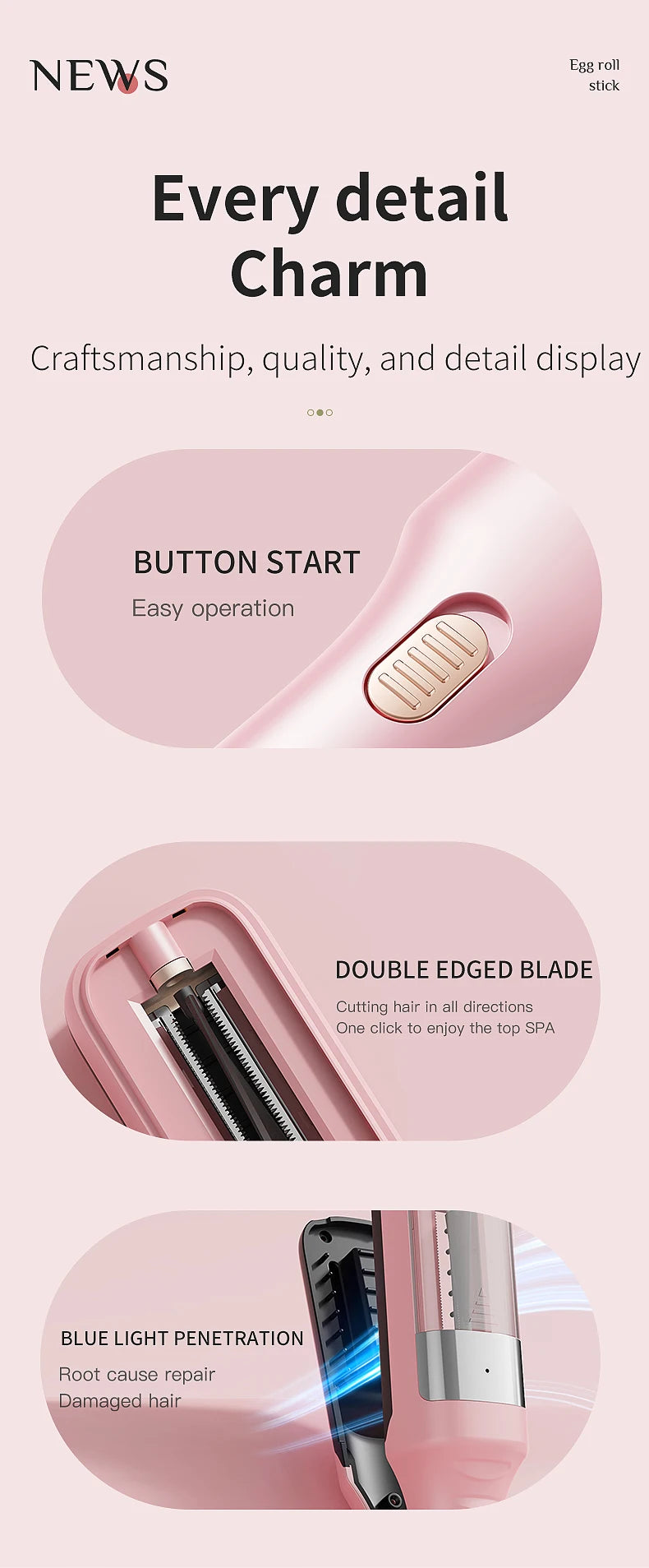 Coupe-pointes automatique professionnelle sans fil pour femmes, idéale pour les cheveux secs, abîmés et cassants.