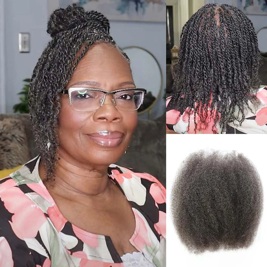 Cheveux Black Pearl Top QVR péruviens crépus bouclés mini twist 50 g/pièce, cheveux humains crépus afro en vrac pour tresses, 100 % cheveux Remy.
