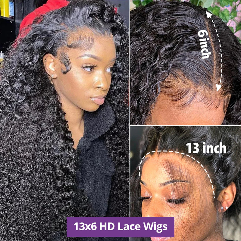 Perruque Lace Frontale HD 13x6, ondulations profondes, densité 250, cheveux humains bouclés 100% pré-épilés, style Water Wave, pour femmes noires brésiliennes