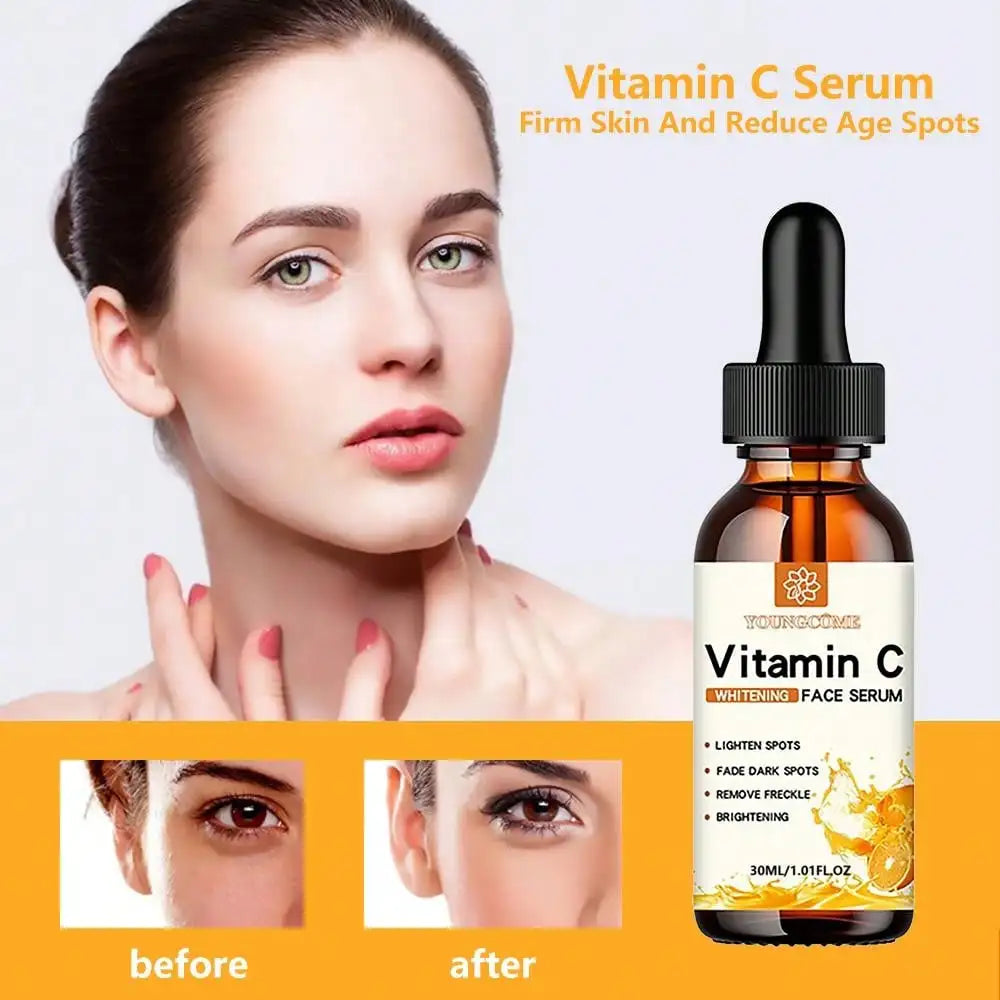 Essence pour le visage à la vitamine C contenant de l'acide hyaluronique, estompe les taches brunes, hydrate, répare et lutte contre le vieillissement cutané. Soin du visage 30 ml