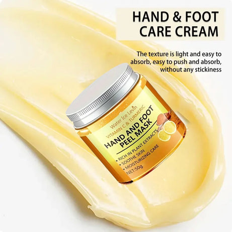 Masque à la cire pour les mains et les pieds à la vitamine C et au curcuma : adoucit la peau, nettoie en douceur et illumine le teint.