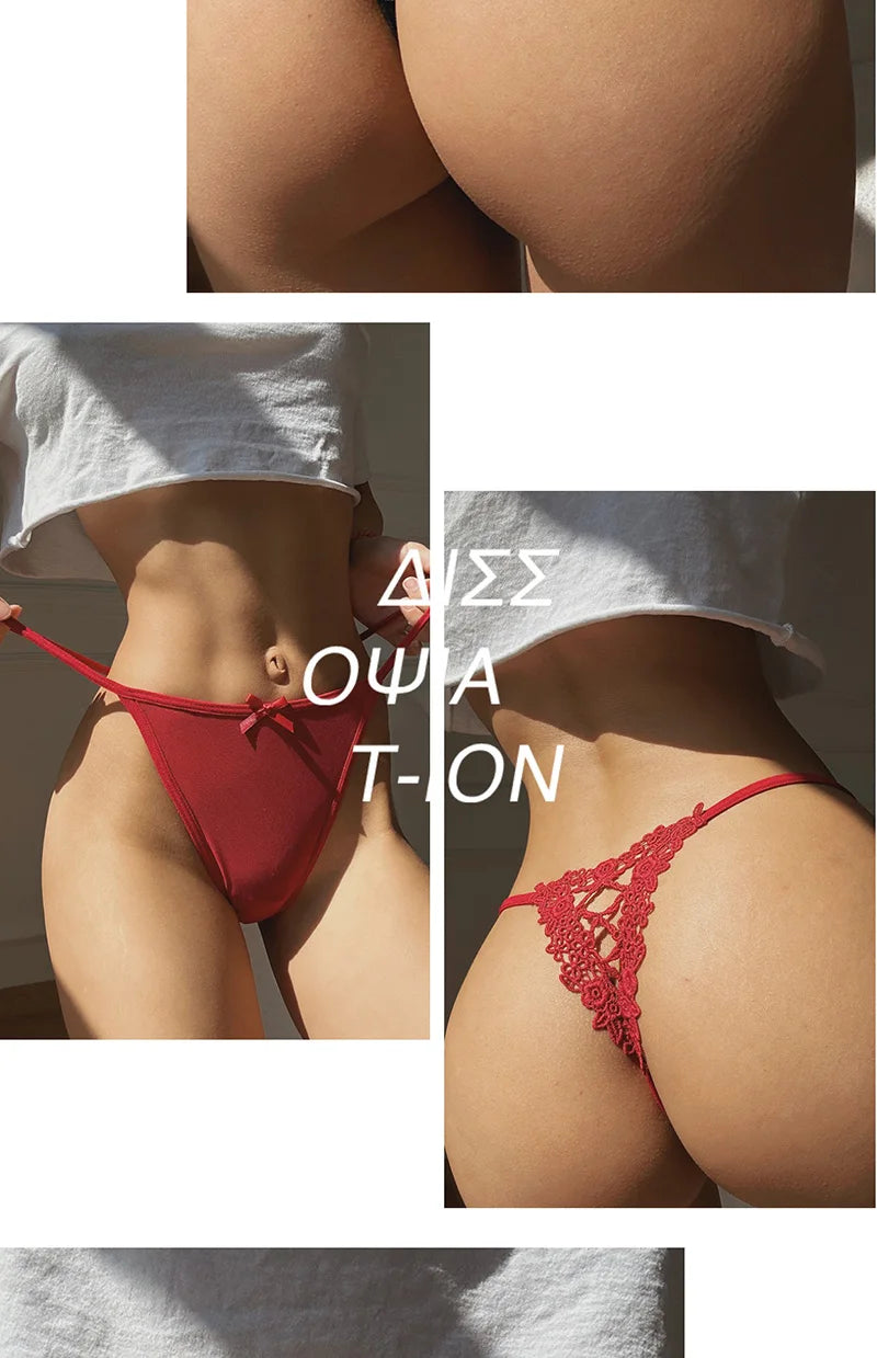 Sexy Girls G String Lace Panties Women Briefs Hollow Out Transparent Thong Thin Underwear Female Low Waist Lingerie Size S-XL