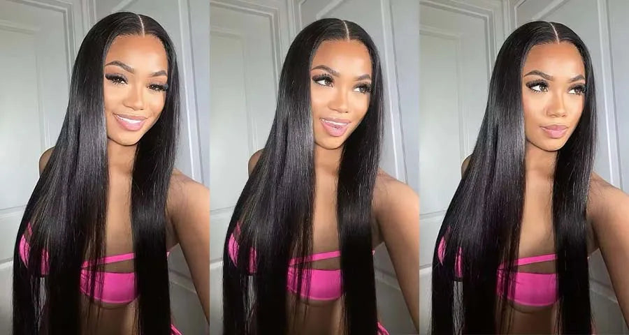 Perruque 5x5 sans colle, cheveux humains, prête à porter, dentelle prédécoupée, perruque lisse à lace front pour femmes