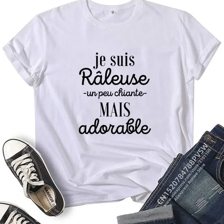 Hauts Harajuku noirs, roses et rouges, vêtements pour femmes, France, t-shirt graphique amusant avec inscription, style fille, manches courtes