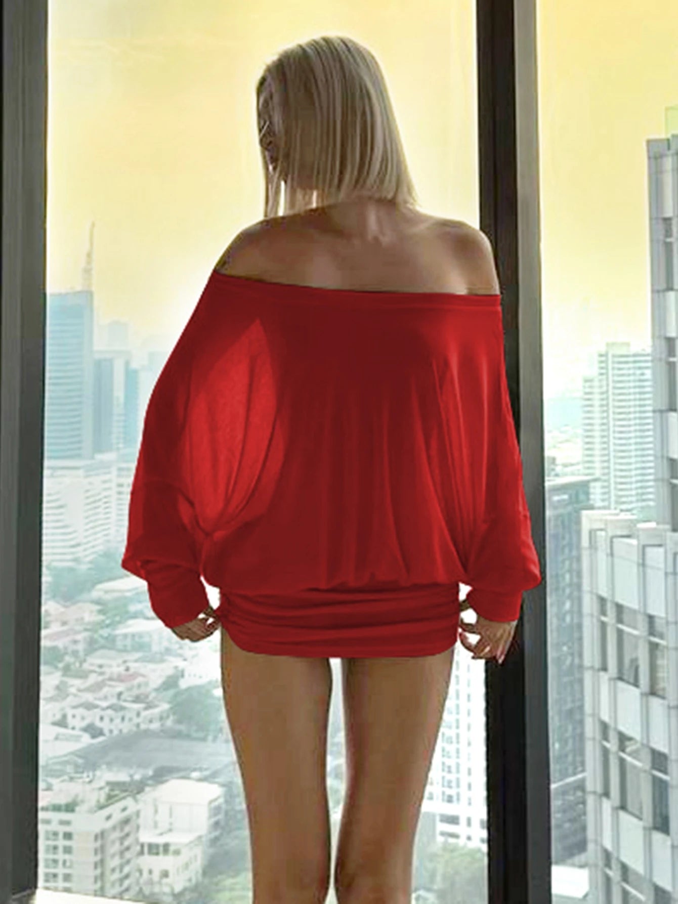 Robe mini Dulzura à épaules dénudées et manches longues, ornée de patchwork froncé, pour femme, tenue sexy, élégante et décontractée idéale pour les soirées et les clubs, printemps-été.