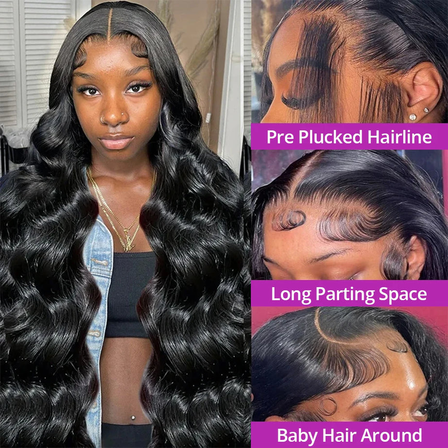 Perruques en cheveux humains pour femmes, 40 à 50 pouces, 13x4 ou 13x6, ondulées, avec lace frontale HD, sans colle, pré-épilées, densité 300 %.