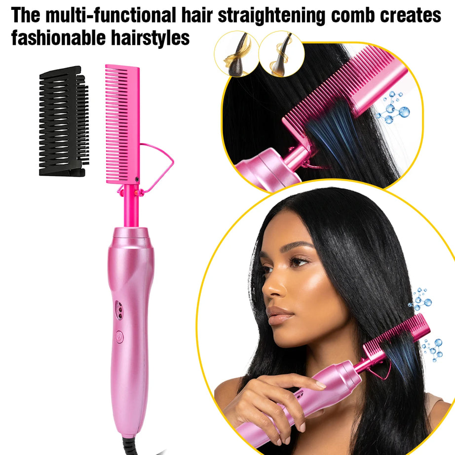 GOIPLE Peigne chauffant électrique, lisseur, fer à friser, brosse à friser, outils de coiffage pour le soin des cheveux, kit de coiffage pour perruques en dentelle
