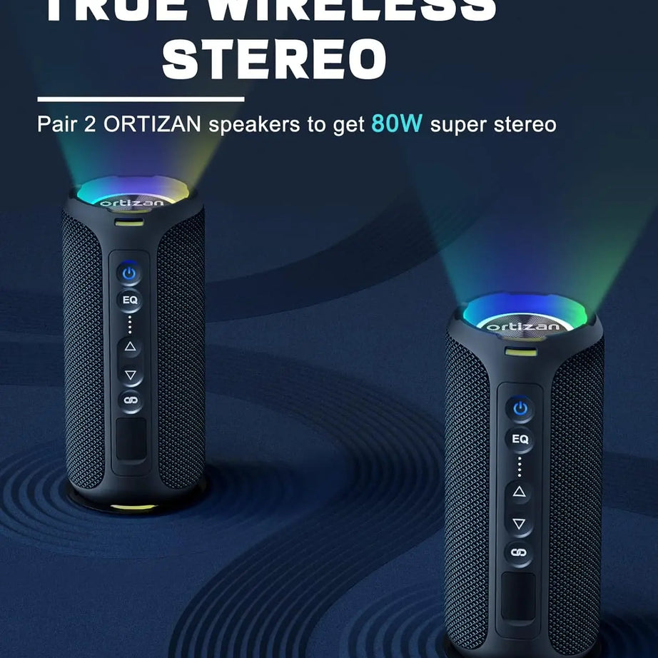 Enceinte Bluetooth Ortizan 40 W avec basses renforcées, portable, sans fil, pour l'extérieur, autonomie de 30 heures, étanche IP7, Bluetooth 5.3