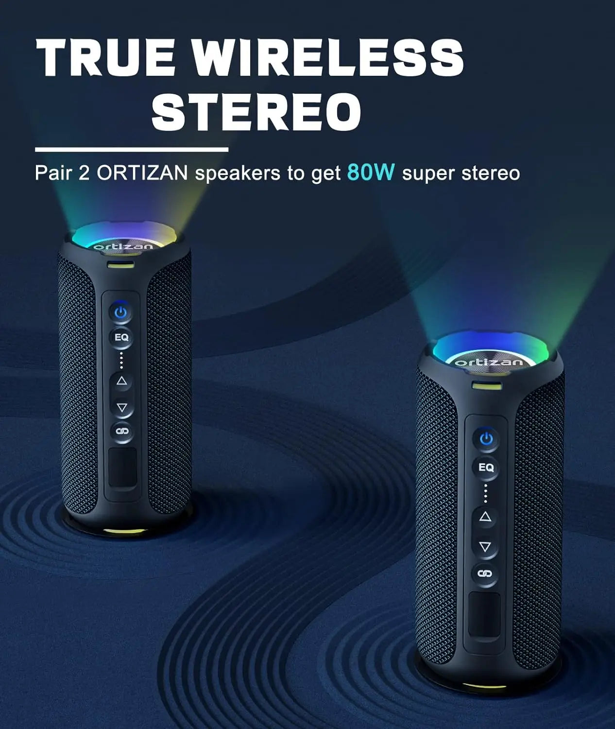 Enceinte Bluetooth Ortizan 40 W avec basses renforcées, portable, sans fil, pour l'extérieur, autonomie de 30 heures, étanche IP7, Bluetooth 5.3